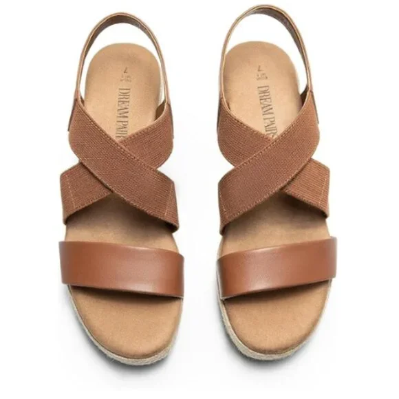 DREAM PAIRS Women's Platform Espadrilles Wedge Sandals, Elastic Ankle Brown 11M - Picture 4 of 6